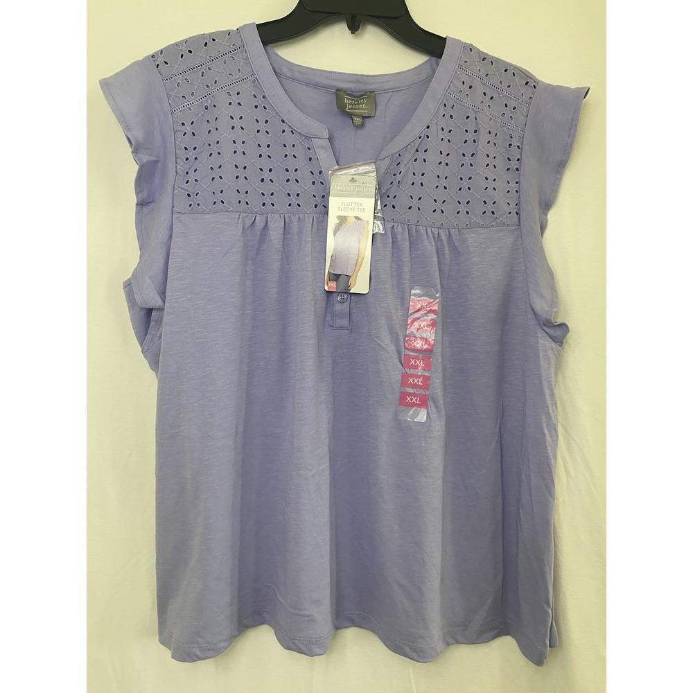 Berkley jensen Women Eyelet Yoke Flutter Sleeves Top Sweet Lavender Size XXL